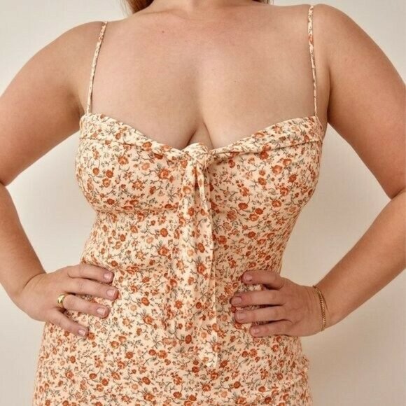 Reformation Helm Sleeveless Mini Floral Print Dress in Fairy Orange Sz 12 - Picture 2 of 12